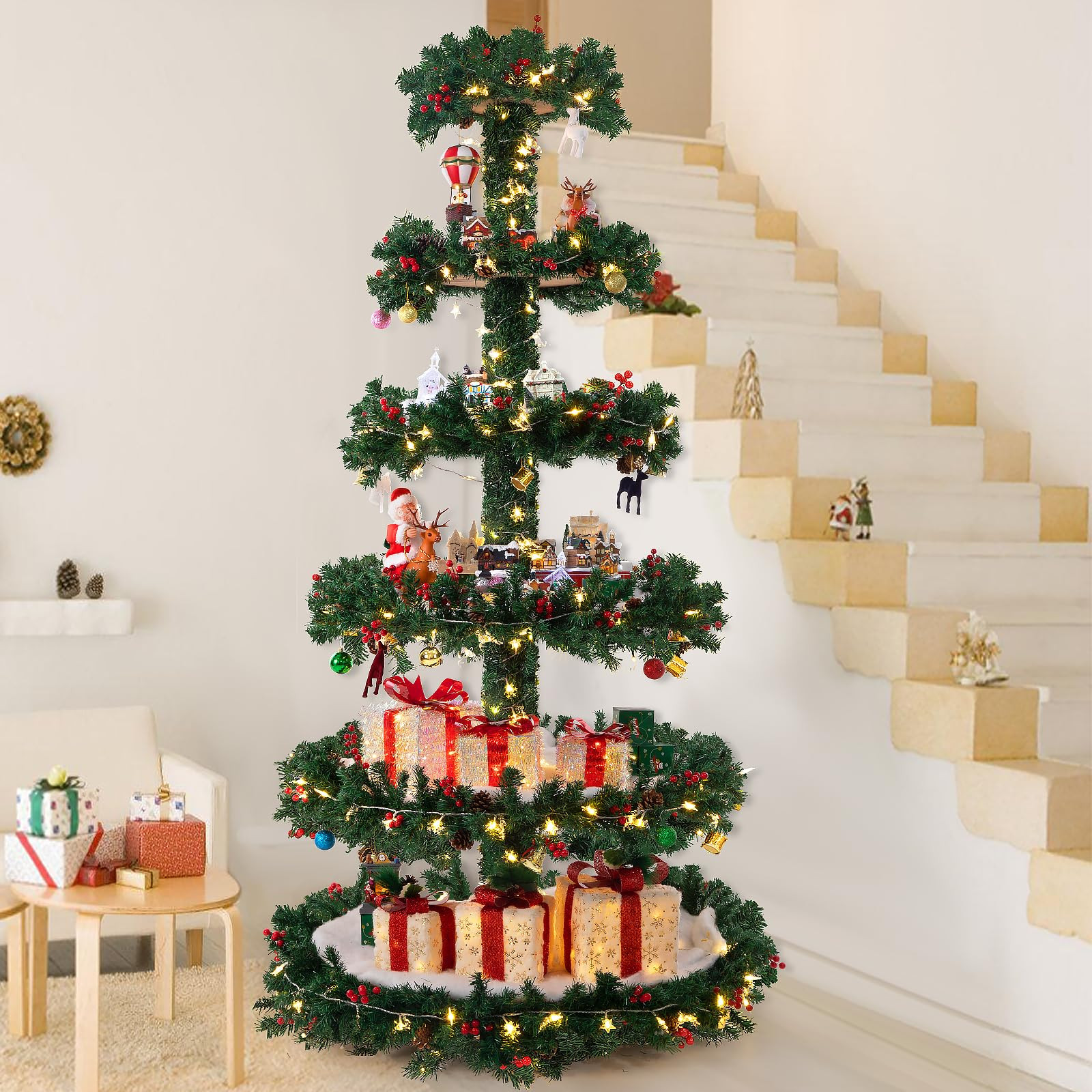 Christmas Tree, Christmas Village Tree Display Shelves 6-Tier, Perfect for Showcasing Gifts or Ch... | Amazon (US)
