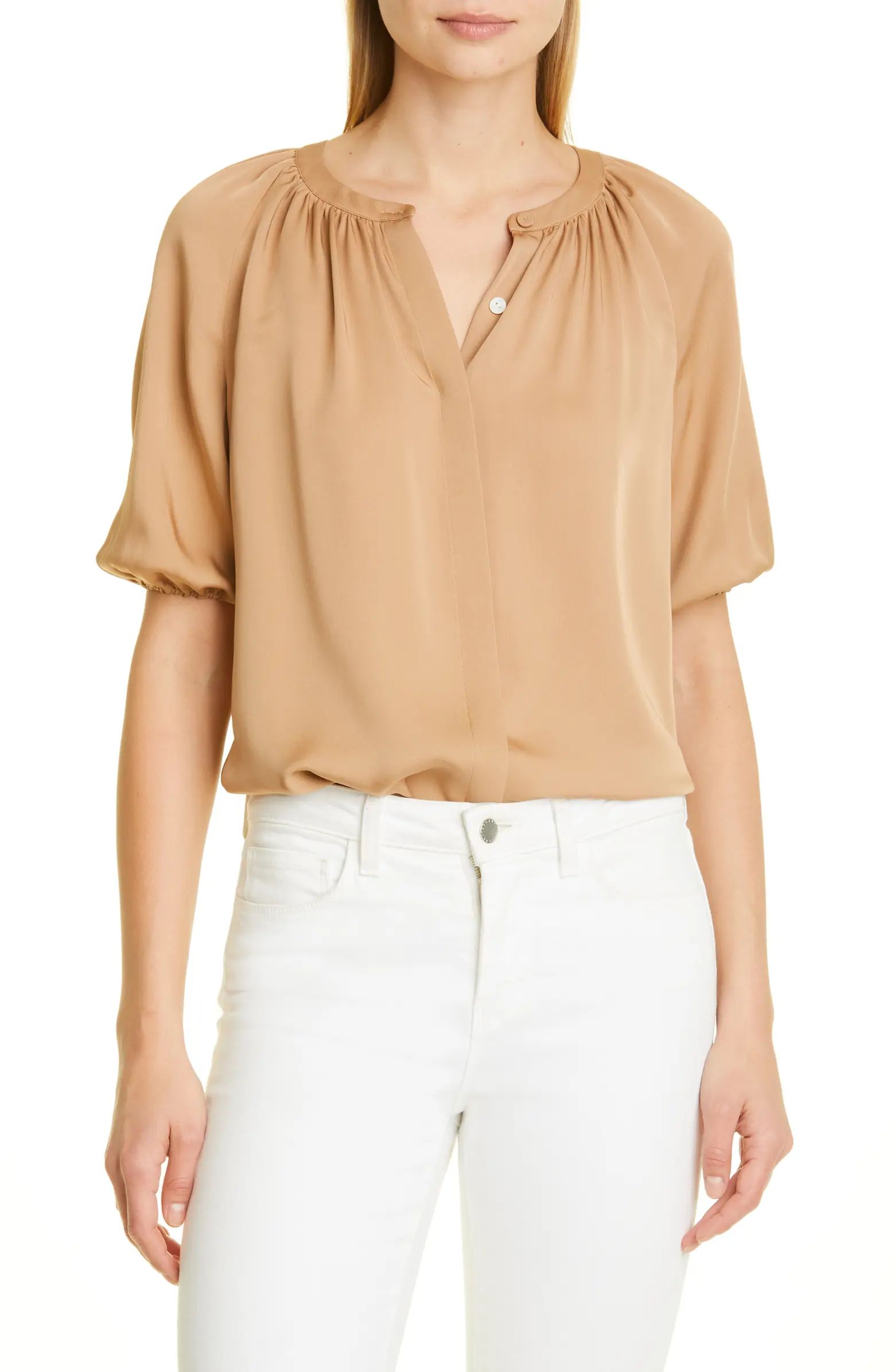 Theory Romantic Elbow Sleeve Silk Blouse | Nordstrom | Nordstrom