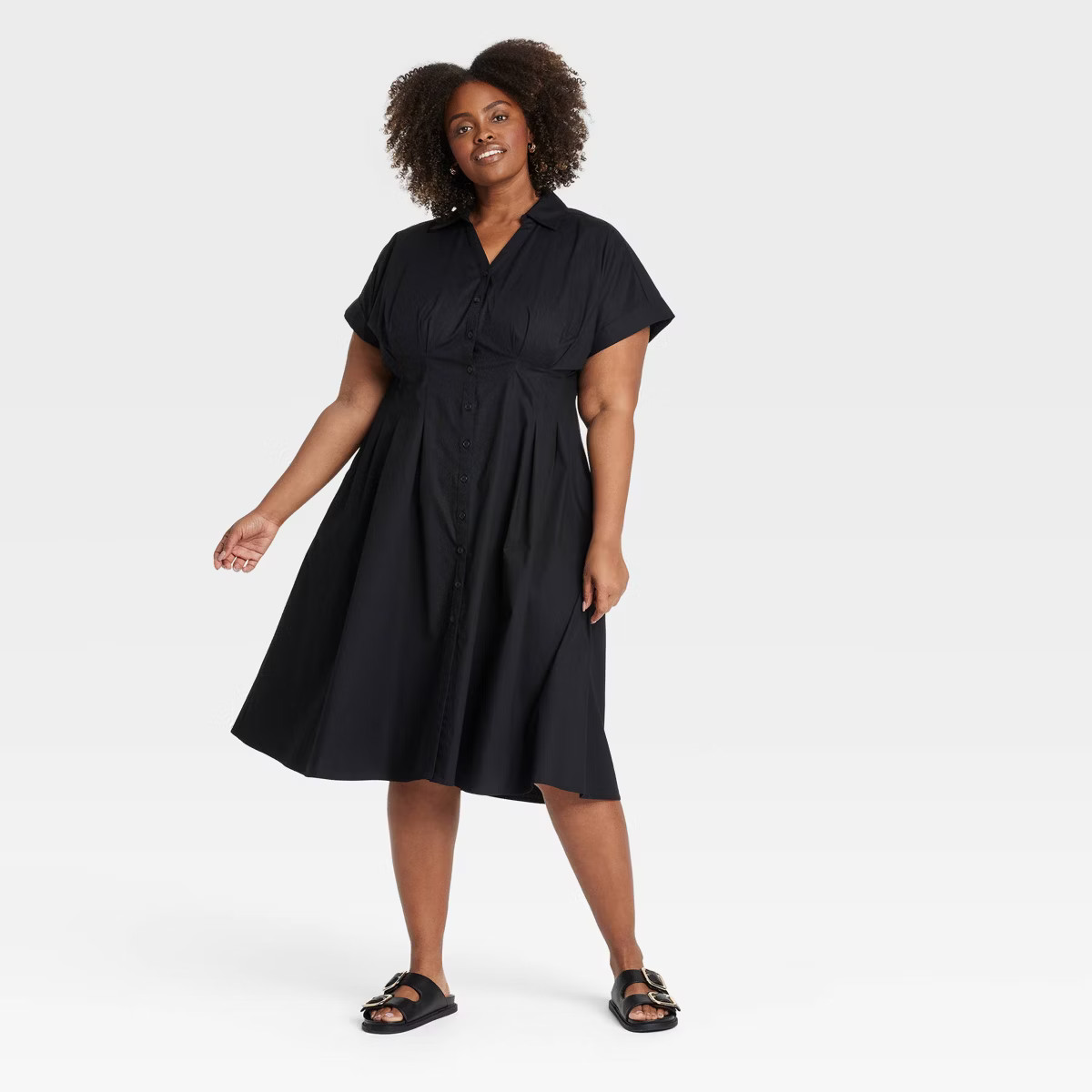Women's Short Sleeve Pleated Midi Shirtdress - Ava & Viv™ | Target