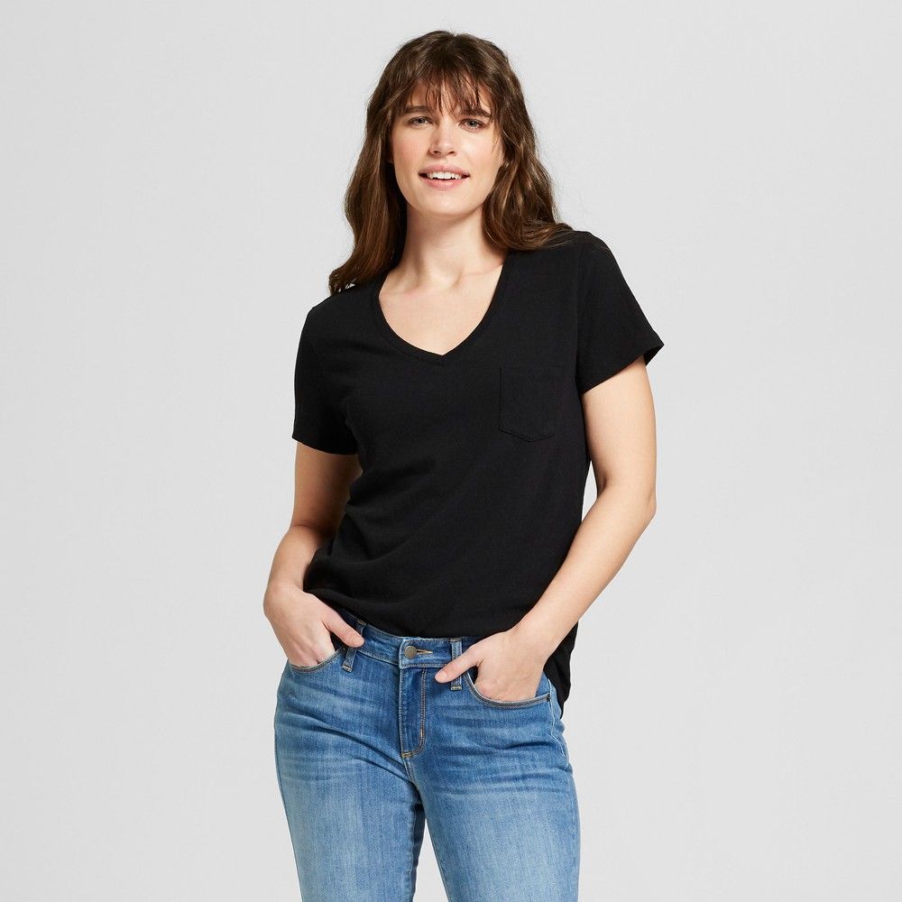Women's Monterey Pocket V-Neck Short Sleeve T-Shirt - Universal Thread Black Xxl | Target