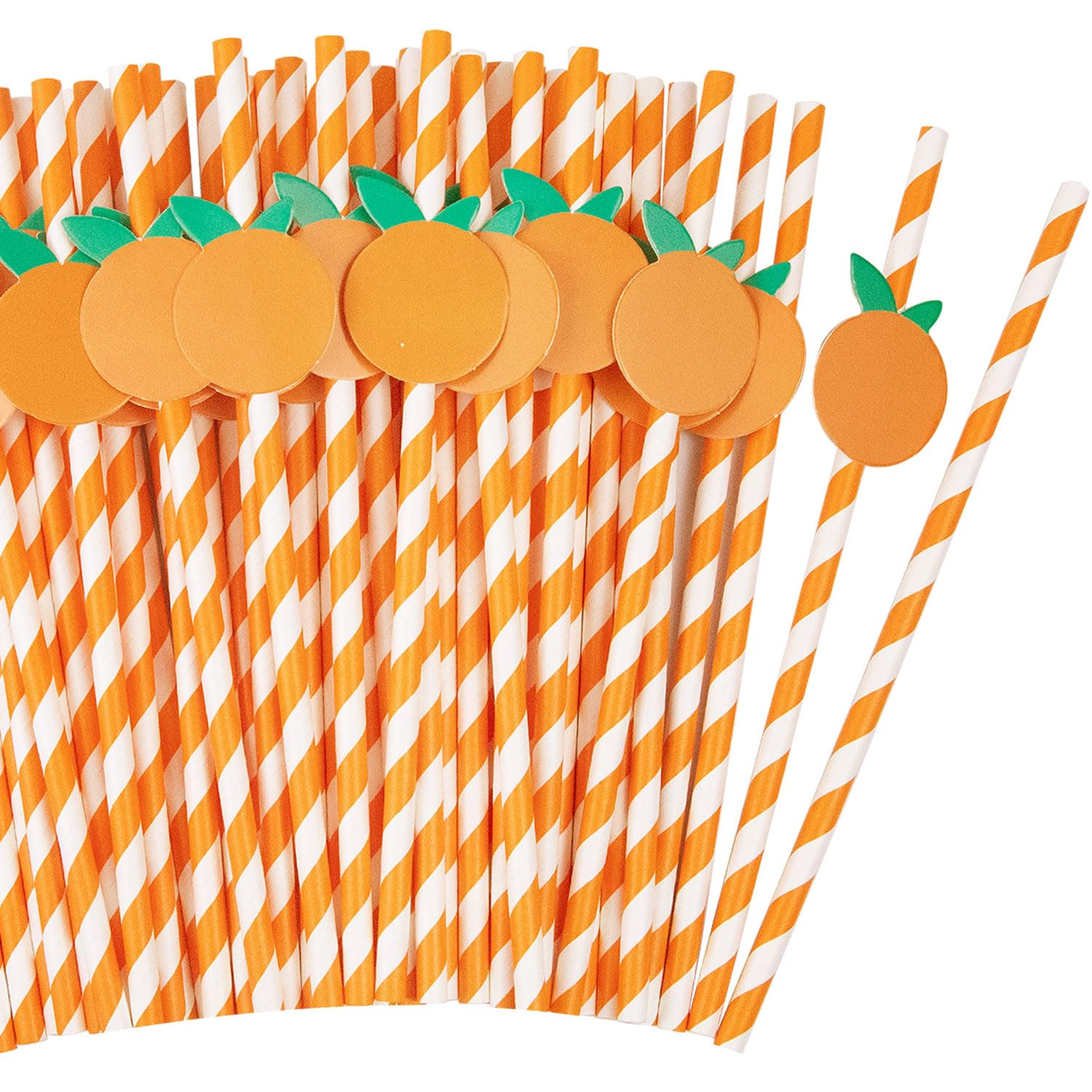 50 Pcs Orange Striped Paper Straws Disposable Drinking Straws Orange Fruit Straws for Fall Leaf A... | Amazon (US)