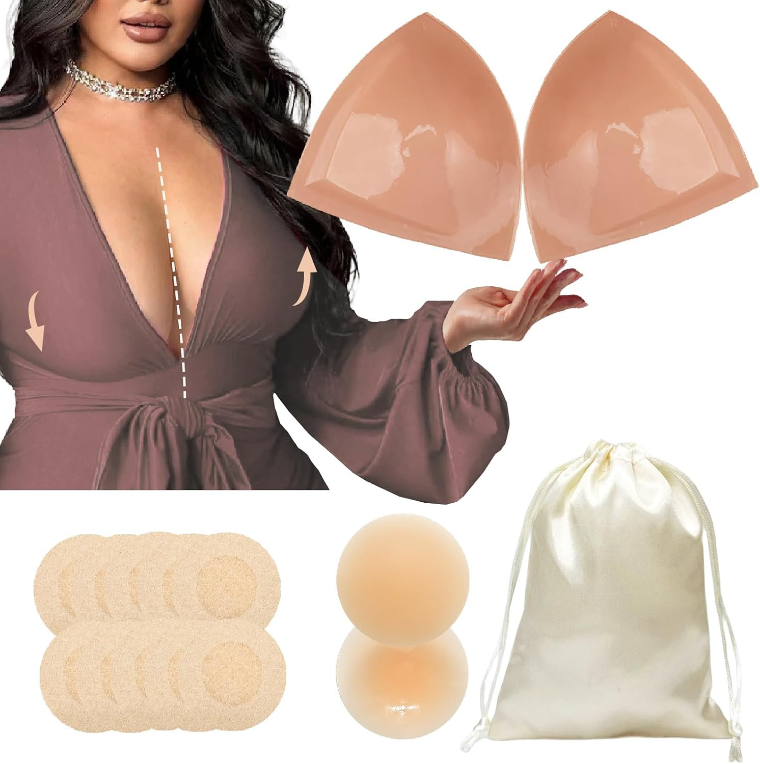 Double-Sided Sticky Bra Lift Inserts | Lightly Padded Push-Up Adhesive Bra for Large Bust | Reusable Insert Pads | Amazon (US)