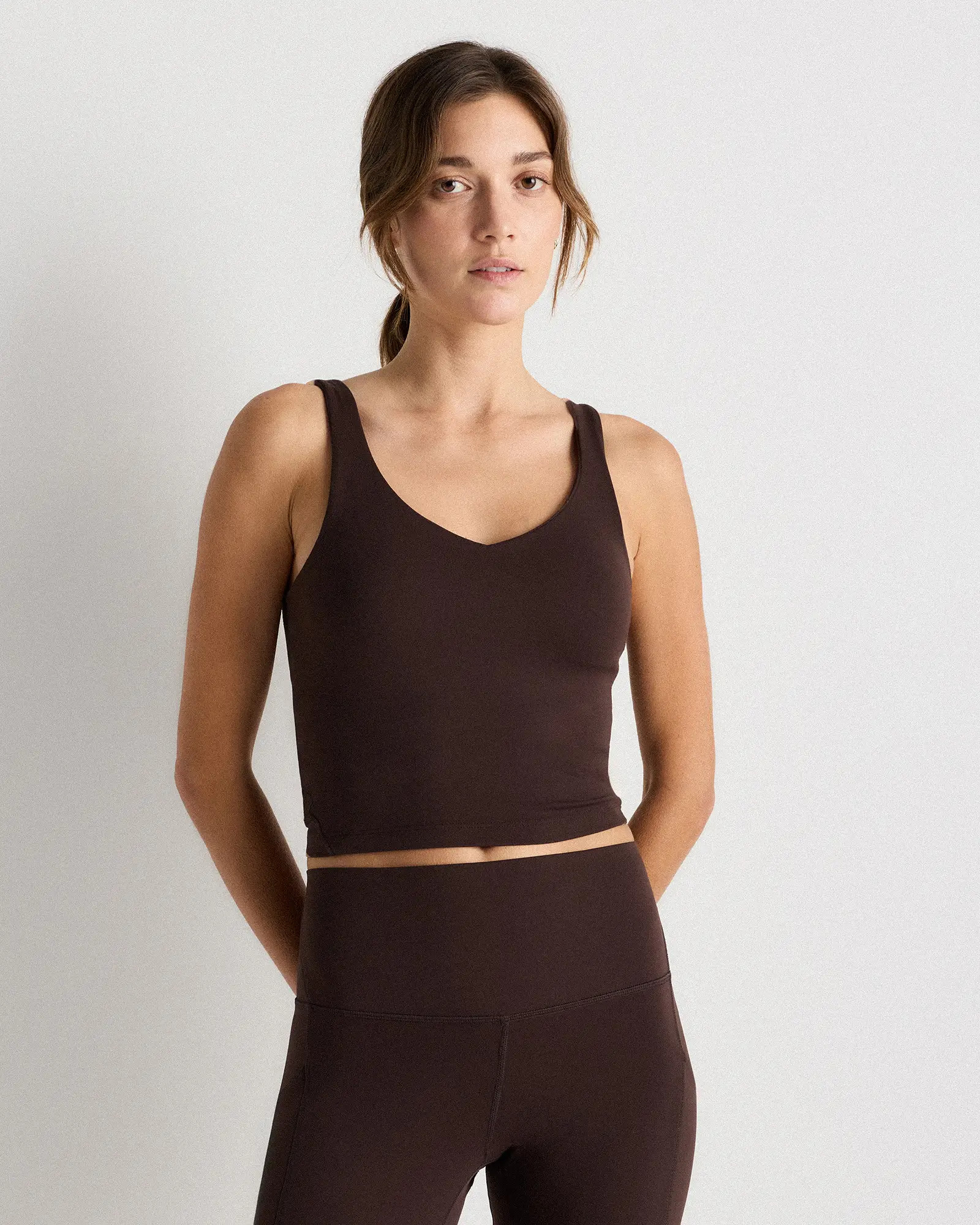 Ultra-Form V Neck Cropped Tank in Espresso | Quince