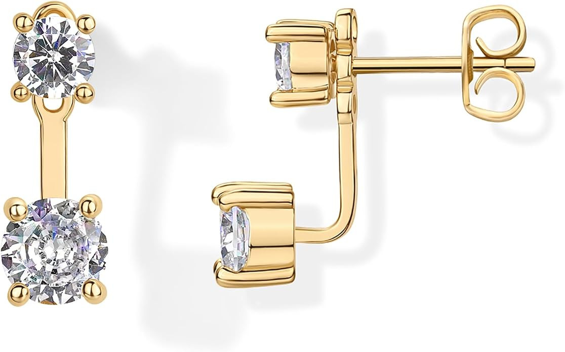 PAVOI 14K Gold Plated Cubic Zirconia Earrings Jacket for Women - Sterling Silver Posts Dainty CZ ... | Amazon (US)