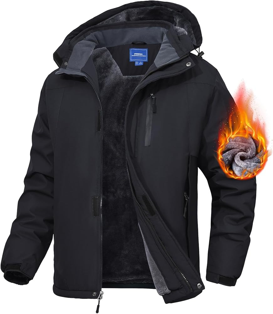 Men's Mountain Ski Jacket Waterproof Fleece Liner Snow Coat Warm Winter Windproof Hooded Raincoat | Amazon (US)