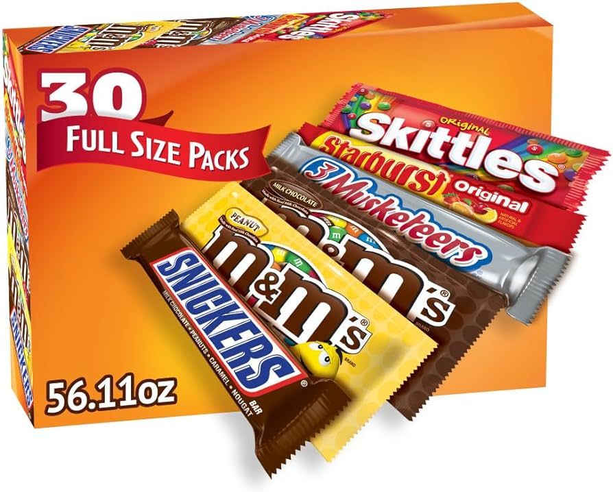 MARS M&M'S, SNICKERS, 3 MUSKETEERS, SKITTLES & STARBURST Variety Pack Full Size Bulk Candy Assort... | Amazon (US)