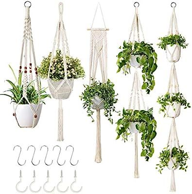 5-Pack Macrame Plant Hangers with 5 Hooks, Different Tiers, Handmade Cotton Rope Hanging Planters... | Amazon (US)