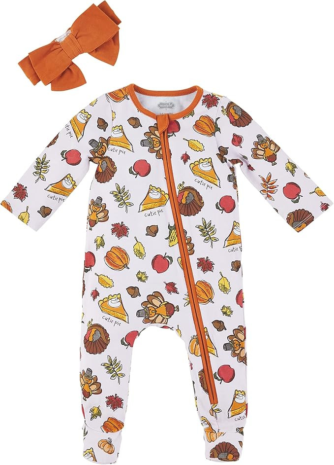 Mud Pie Baby Girls' Thanksgiving Turkey Sleeper and Headband Set | Amazon (US)