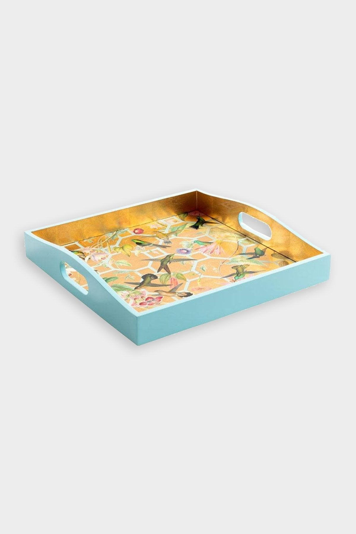 Hummingbird Trellis Lacquer Square Tray in Ivory | Shop Olivia