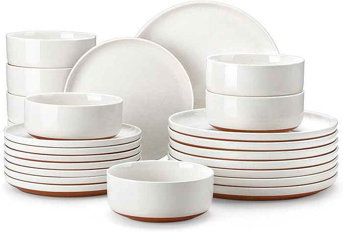 MALACASA Plates and Bowls Sets, 24 Pieces Modern Ceramic Dinnerware Set for 8 Kitchen Stoneware D... | Amazon (US)