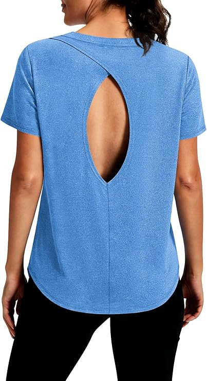 Alaroo Open Back Workout Tops for Women Short Sleeve Yoga Pilates Outfits Athletic Gym Shirts Fit... | Amazon (US)