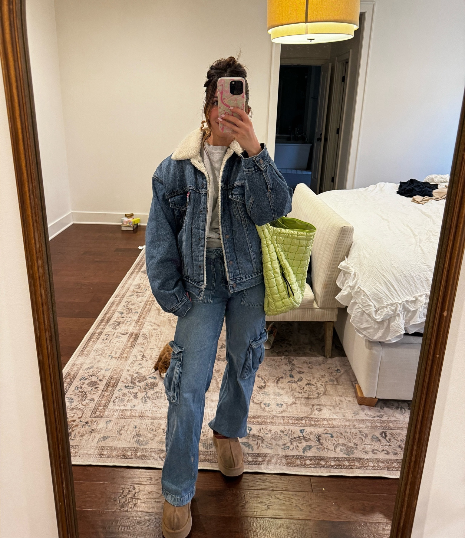 Outfit of the day details! 🦋🦋 denim on denim, jacket, pink lily bag, Macy jeans 

#LTKSeasonal #LTKfindsunder100