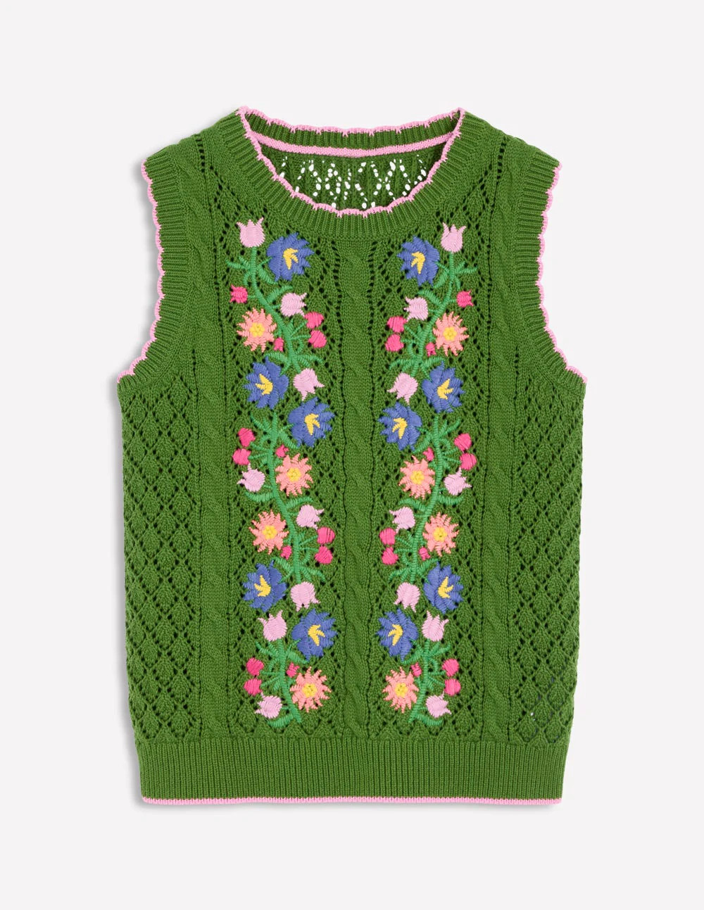 Embroidered Cotton Vest-Paradise Green | Boden (US)