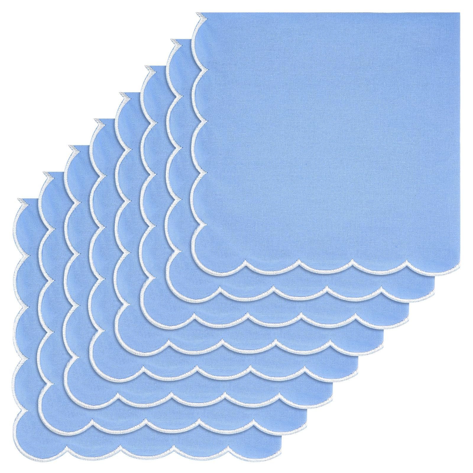 8 Pcs Scalloped Embroidered Cloth Napkins 100% Cotton Blue and White Fabric Dinner Napkins Cloth ... | Amazon (US)
