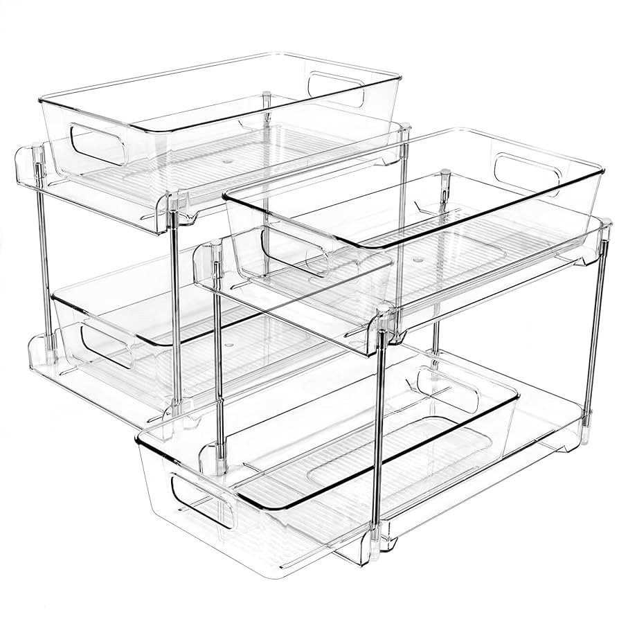 2 Pack Bathroom Organizers and Storage, 2-Tier Clear Under Sink Organizer, Vanity Counter Organiz... | Amazon (US)