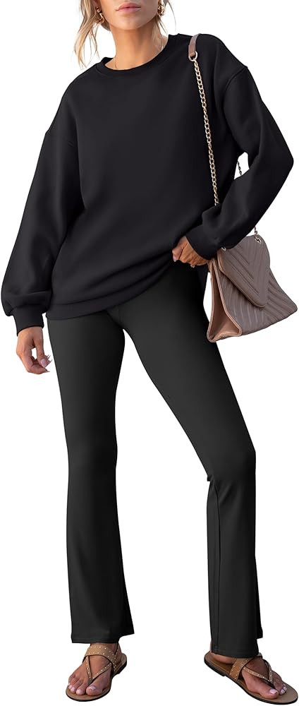 ANRABESS Women 2 Piece Sweatsuits Lounge Set Oversized Fleece Crewneck Sweatshirts Flare Pants 20... | Amazon (US)