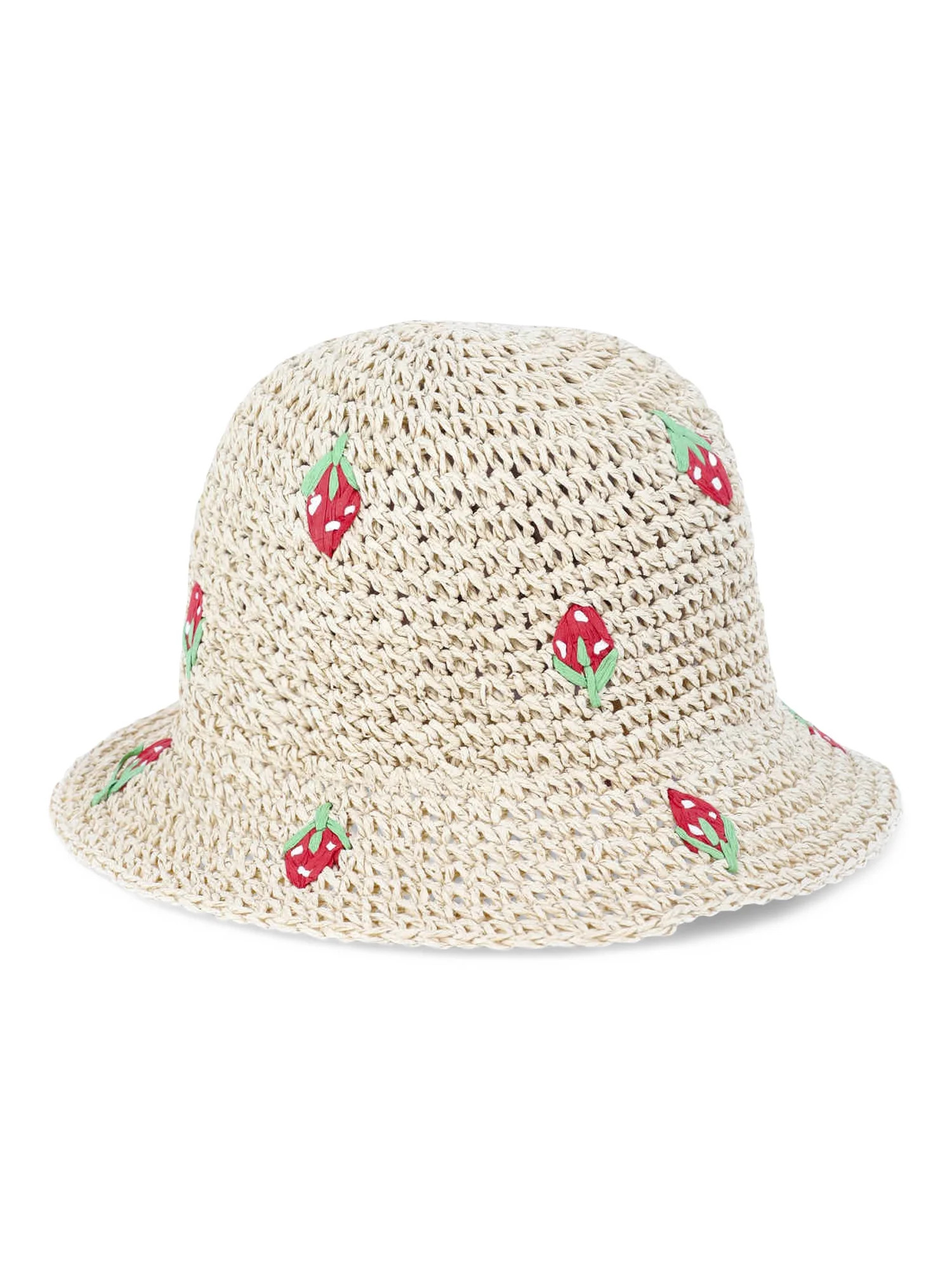 No Boundaries Straw Bucket Hat, Strawberry Embroidery | Walmart (US)