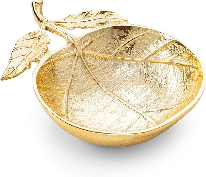 Round Gold Shallow Bowl with Leaf and Vein Design | Amazon (US)
