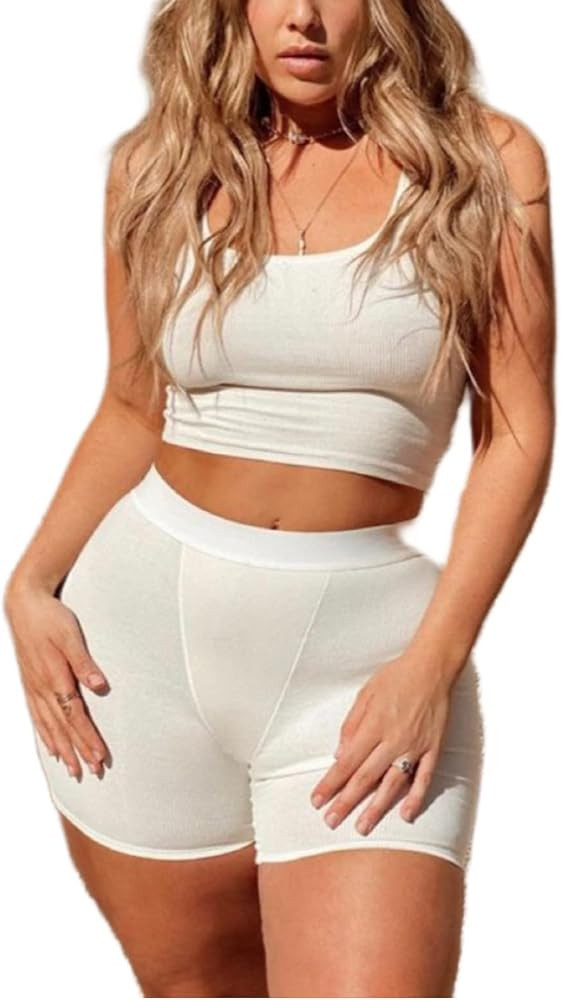 AYWA Casual Workout Sets Two Piece Outfits for Women Ribbed Crop Tank Top High Waist Leggings Act... | Amazon (US)
