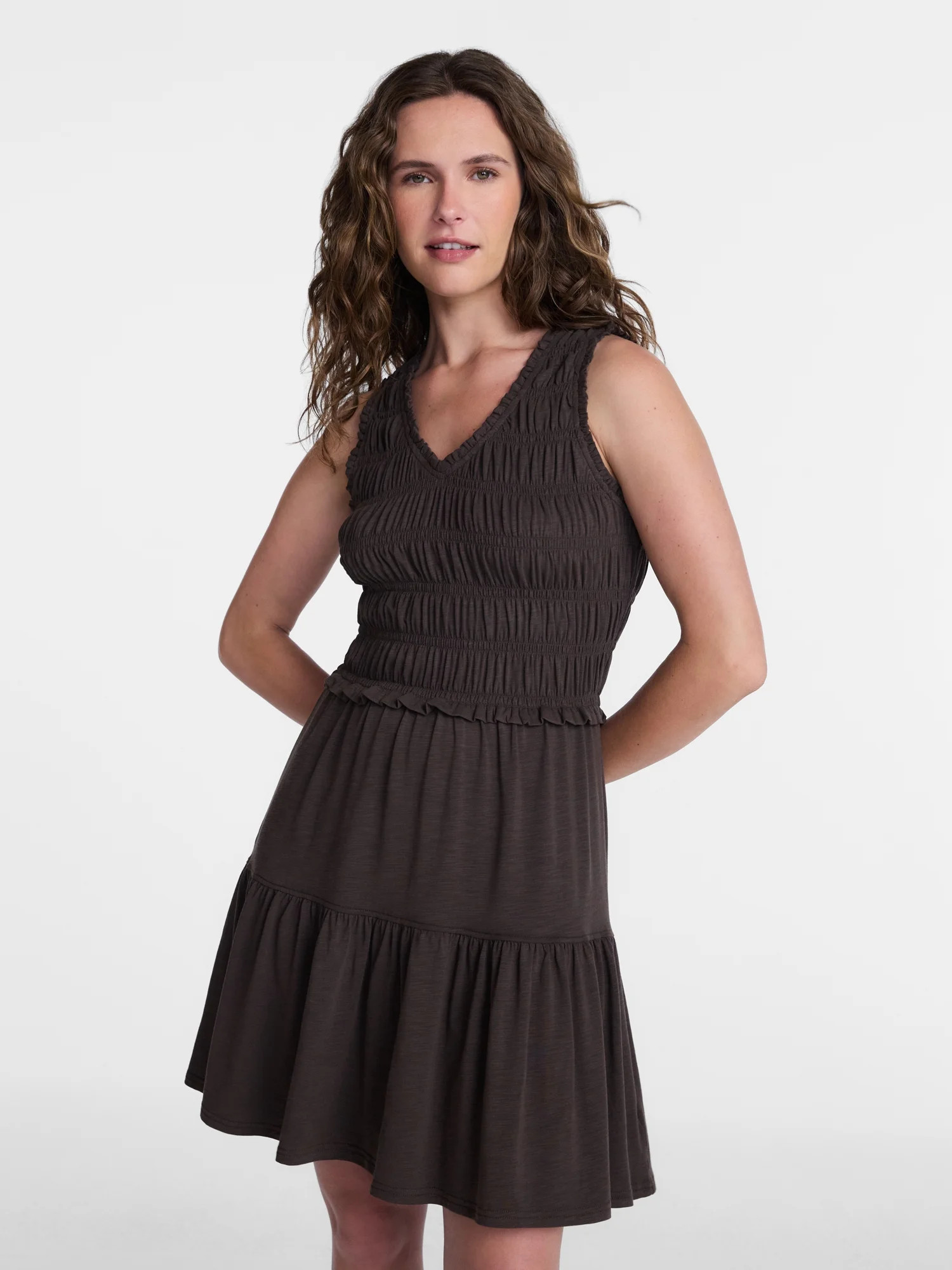 Time and Tru Women's Smocked Sleeveless Mini Dress with Ruffle Trim, Sizes XS-XXXL | Walmart (US)