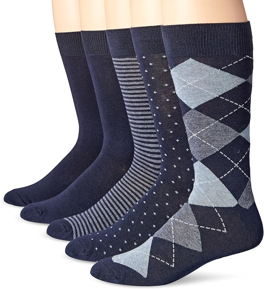 Amazon Essentials Mens Comfortable Patterned Dress Socks, 5 Pairs | Amazon (US)