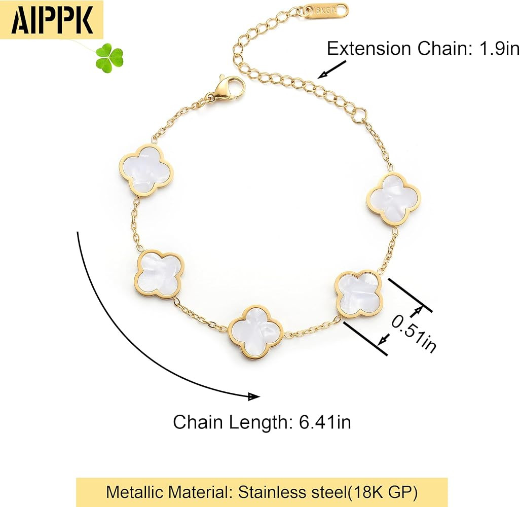 AIPPK 18K Gold Plated Clover Lucky Bracelet for Women White/Black/Red/Green Flower Four Leaf Link... | Amazon (US)