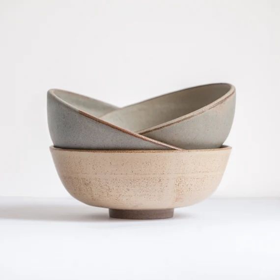 TO ORDER Ramen bowl in blue-gray or beige color, matt glazed stoneware handmade ceramic, capacity... | Etsy (US)