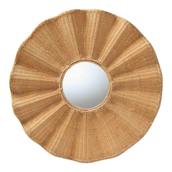 Palm Scalloped Rattan Wall Mirror - Handwoven Wicker Round Accent Mirror, Boho Decorative Wall Ar... | Bed Bath & Beyond