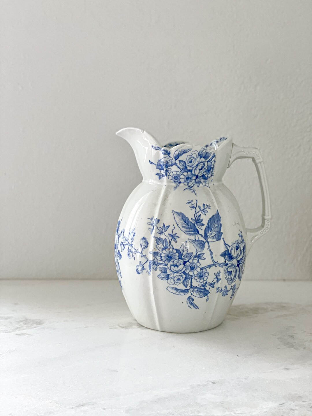 Vintage Blue Transferware Ironstone Pitcher - Etsy | Etsy (US)