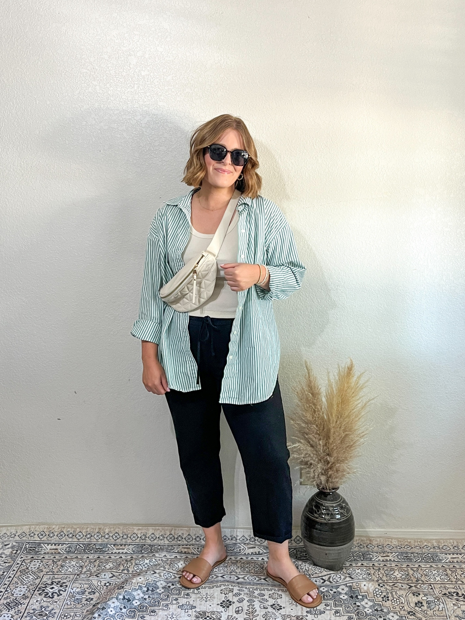Summer Outfit Inspo// just as comfortable as leggings but a little more dressed up! 

These button downs are so good! 100% cotton so they’re great for Summer & lightweight. They have an oversized fit 

button down L (can size down if you want or if you’re more petite)
tank L (tts)
pants 10 classic (tts) I’m 5’4

#LTKFindsUnder50 #LTKStyleTip #LTKMidsize