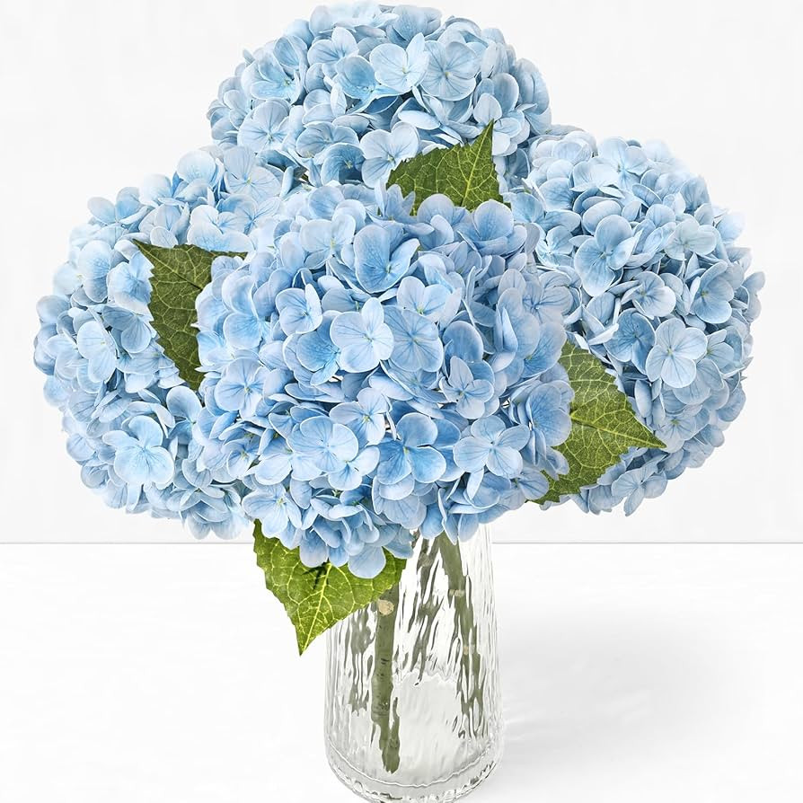 4Pcs 21" Real Touch Blue Hydrangea Artificial Flowers, Realistic Latex Faux Hydrangea Flowers Ful... | Amazon (US)