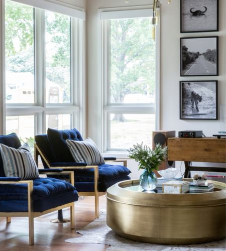 One sitting room, four colors to create a cozy and masculine scheme. ⚡️ Scroll for all the details of this stunning space. 

- Luxurious Blue Velvets
- Brushed Brass and Gold Leaf Details
- Sleek Black Accents
- Rich Umber Wood and Leather Textures

#LTKstyletip #LTKfindsunder100 #LTKhome