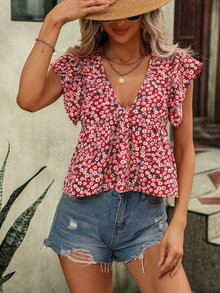 Ditsy Floral Print Butterfly Sleeve Peplum Blouse SKU: sw2301107090012785(2 Reviews)$6.99$6.64Joi... | SHEIN