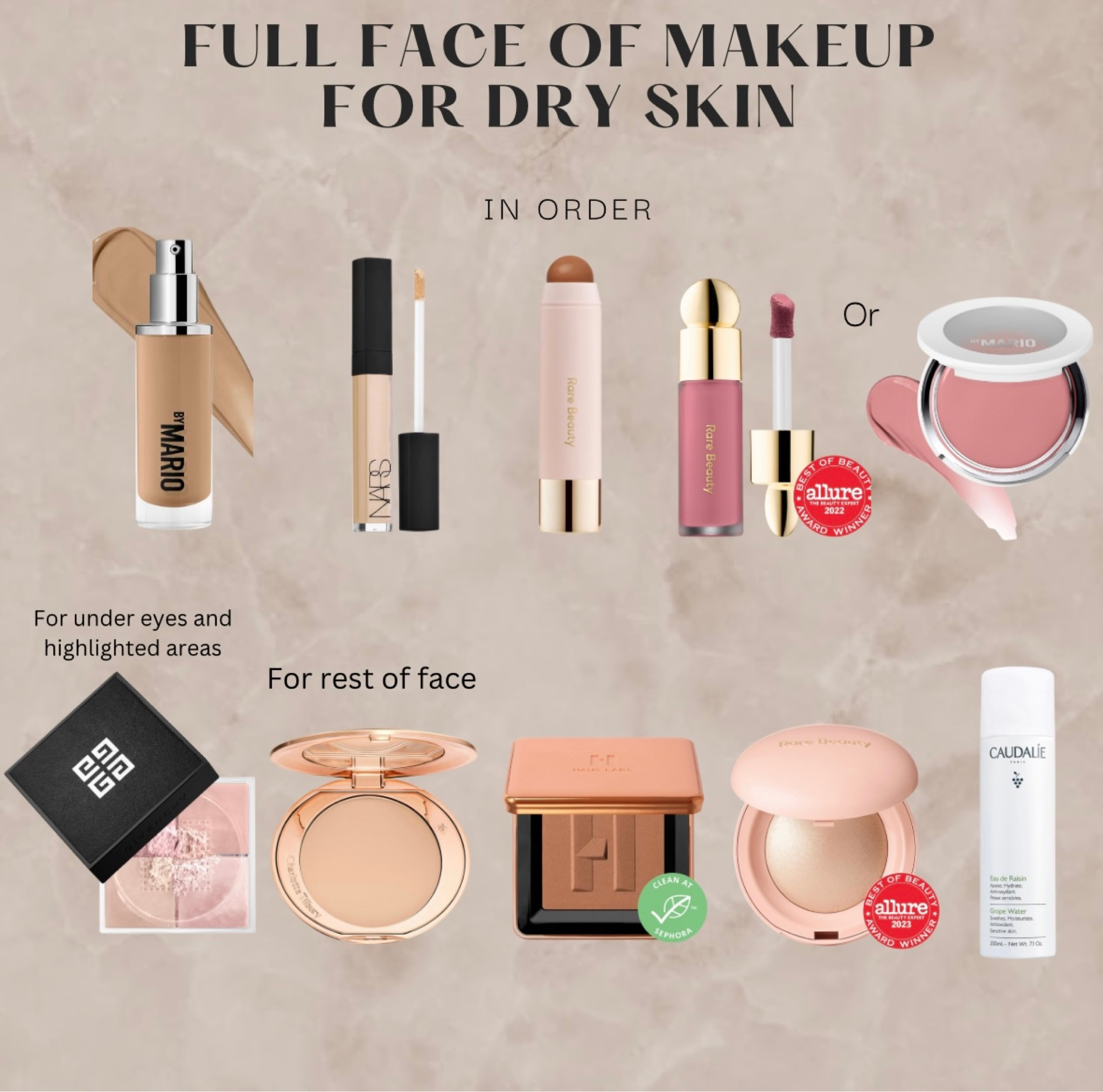 Makeup Routine for dry skin! I have super dry skin and I love all of these! 

Makeup | Dry Skin | Makeup Routine | Makeup recommendations | Beauty | Rare Beauty | Makeup by Mario | Haus Labs | Caudile | Givenchy | Nars | Charlotte Tilbury | 

#LTKGiftGuide #LTKbeauty #LTKHoliday