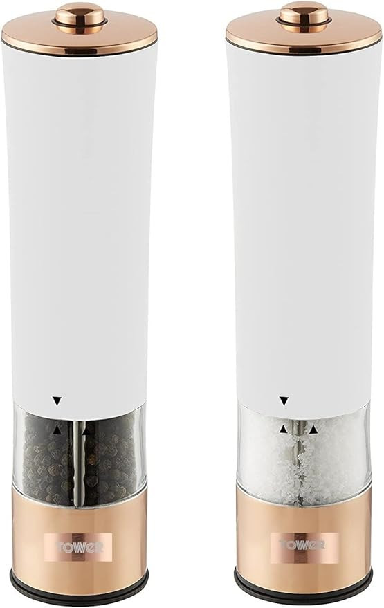 Tower T847003RW Electric Salt and Pepper Mills, Stainless Steel, White, 5.6 x 5.6 x 22.5 cm | Amazon (US)
