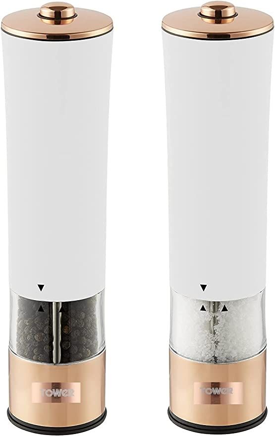 Tower T847003RW Electric Salt and Pepper Mills, Stainless Steel, White, 5.6 x 5.6 x 22.5 cm | Amazon (US)