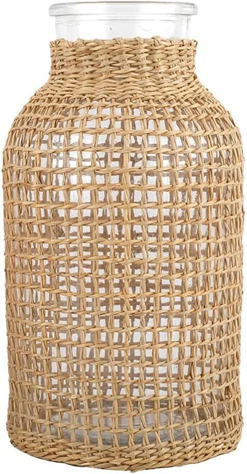 SENTOP, Glass Flower Vase with Rattan Cover, Creative Japanese Style Flower Bud Vase, Floral Container Farmhouse Flower Vase for Floral Arrangements Home Party Decor (L, 8.06x3.73x2.75 inch) | Amazon (US)
