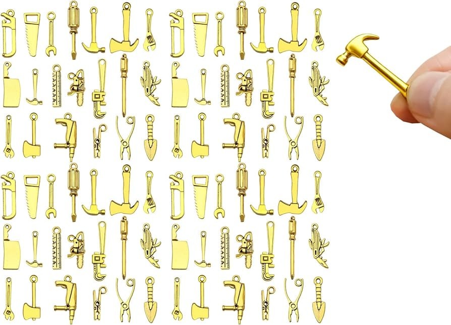 100 Pcs Golden Tool Miniature Figurines Mini Tool Figurines Miniature Tools Including Hammers, Sc... | Amazon (US)