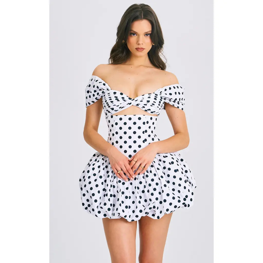 Miss Circle Umikaa Polka Dots Bubble Hem Mini Dress in White Polka Dot at Nordstrom, Size Xx-Small | Nordstrom