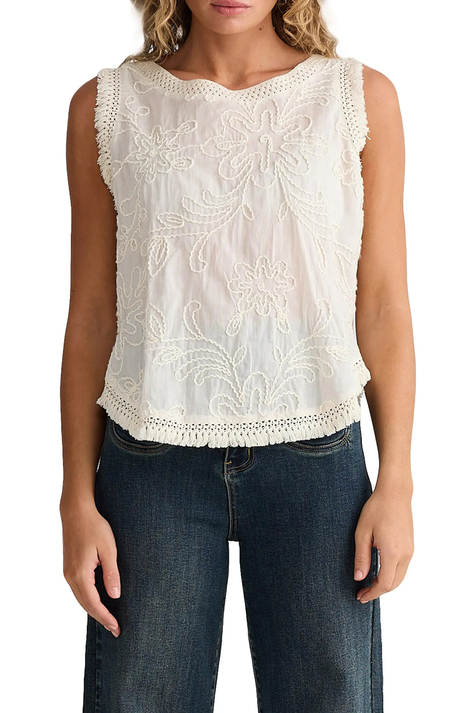 Chantilly Floral Embroidered Fringe Cotton Voile Top (Women) | Nordstrom | Nordstrom