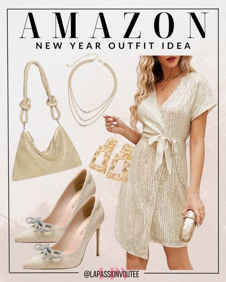 Shine bright into the New Year with a stunning sequin dress, complemented by square earrings for a modern touch. Grab attention with a mini sparkly handbag and a gold necklace that adds the perfect hint of glamour. Finish the ensemble with rhinestone pumps, stepping into the festivities with style. Amazon's got your sparkle story!

#LTKstyletip #LTKSeasonal #LTKHoliday