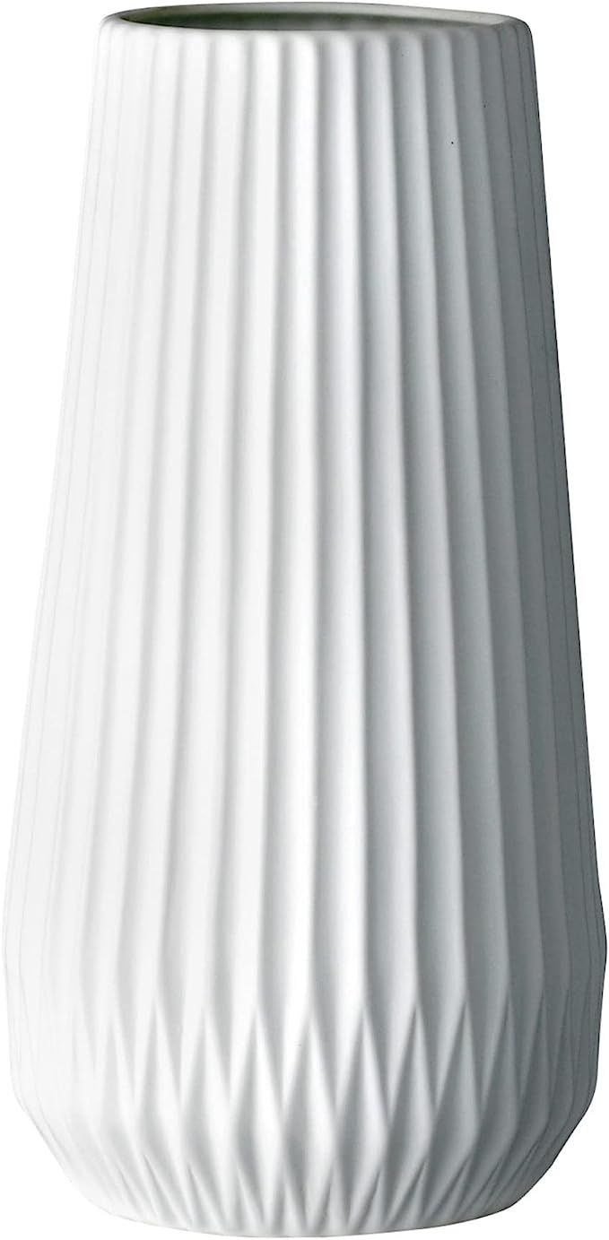 Bloomingville Tall White Ceramic Fluted Vase | Amazon (US)