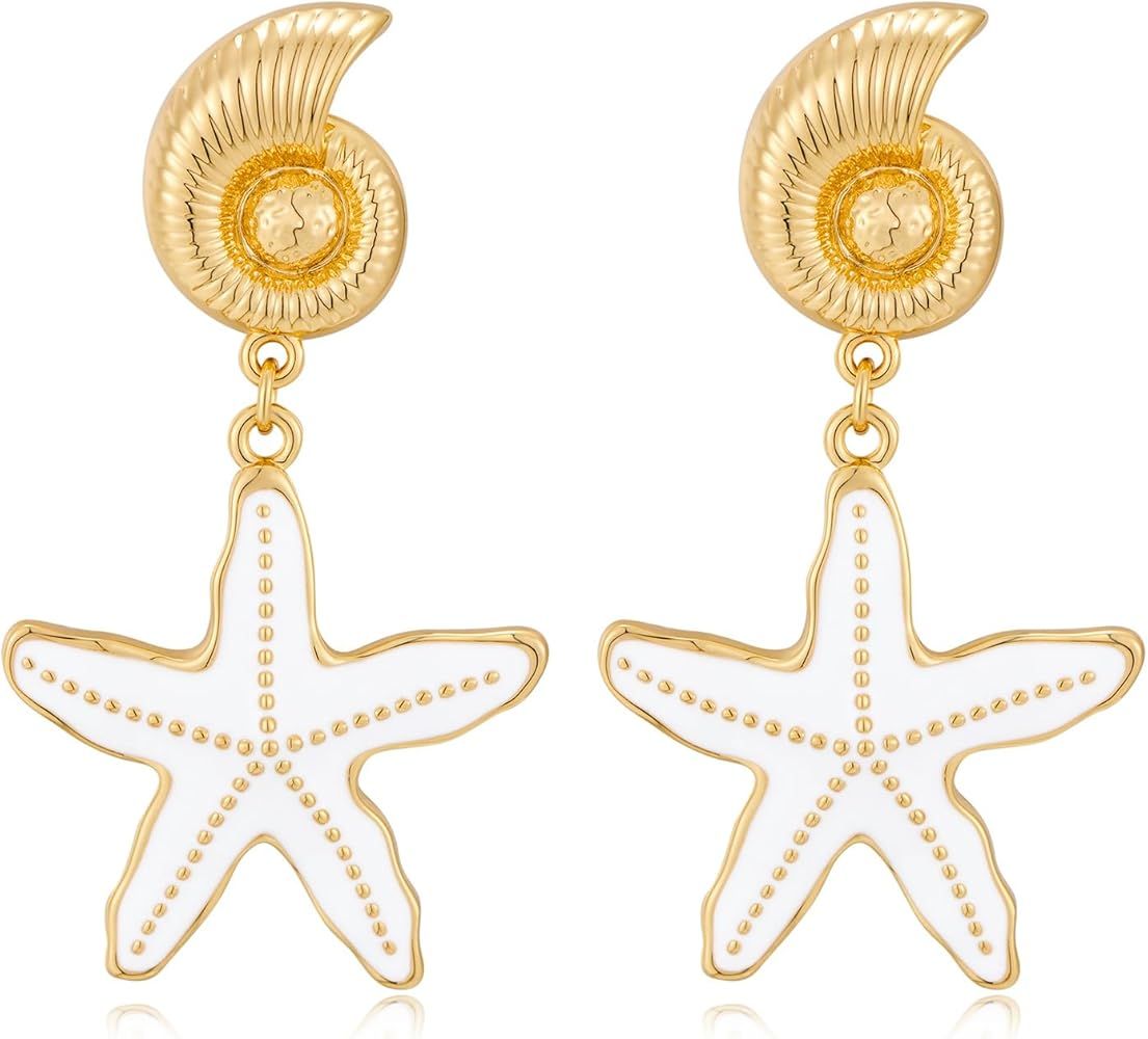 Gold Conch Starfish Dangle Earrings for Women Starfish Earrings Conch Dangle Earrings for Women T... | Amazon (US)