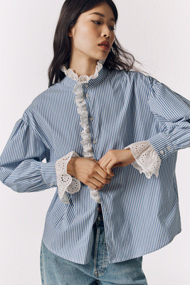 Exquise Petite Lace Trim Buttondown Shirt | Anthropologie (US)