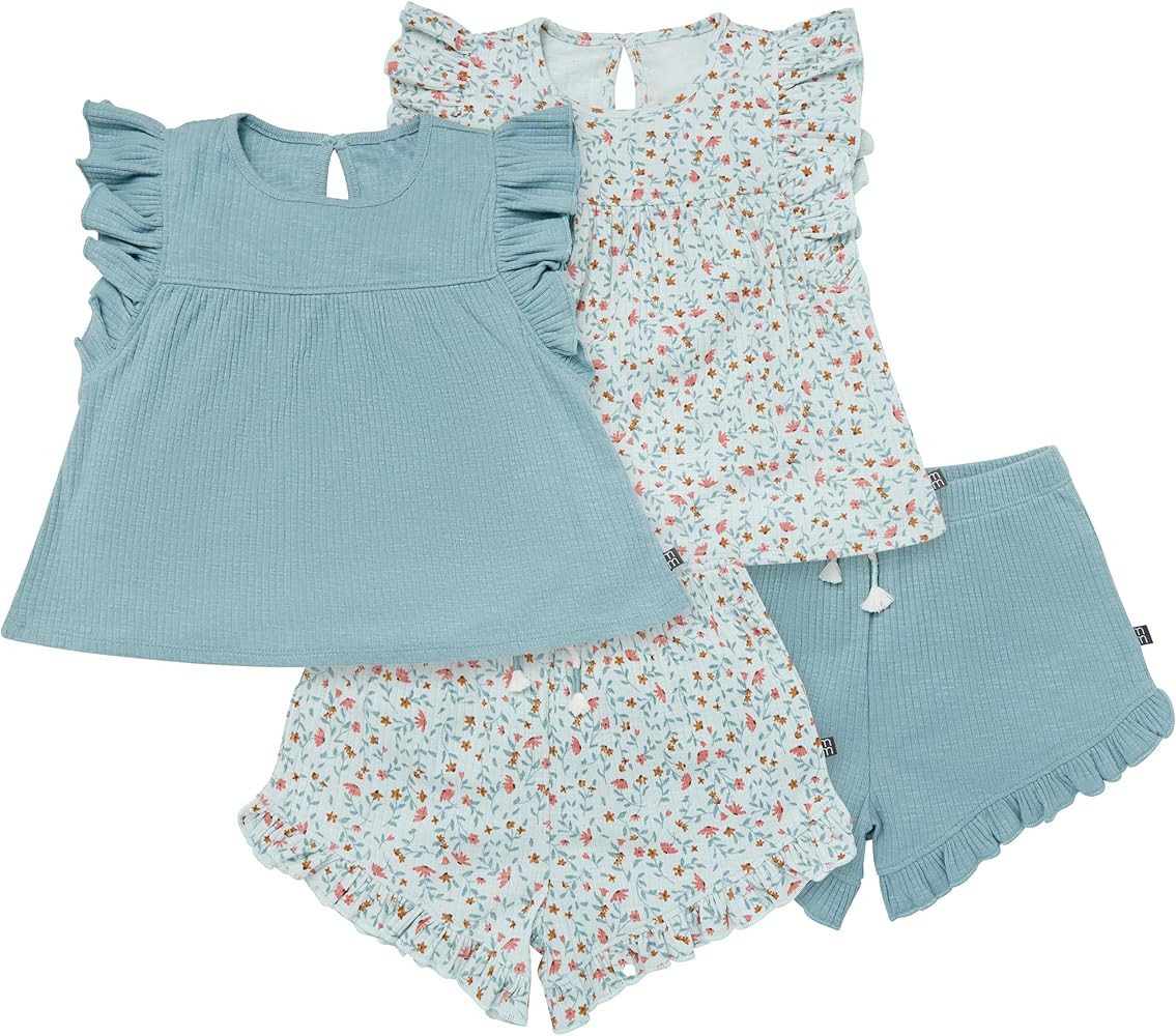 Modern Moments by Gerber Baby Girls 4-piece Set (2 Flutter Sleeve Top & 2 Ruffle Wide Leg Short) | Amazon (US)