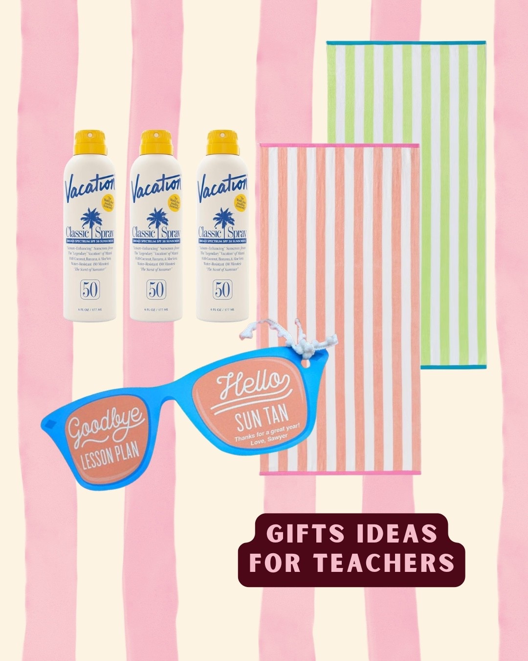 Add this gift tag with some cute towels and sunscreen 🧴 you can add a gift card too 