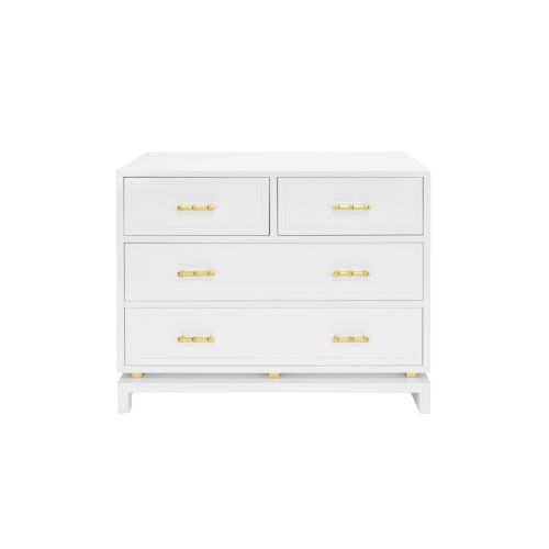 Glossy White Lacquer and Gold Leaf Four Drawer Chest | Bellacor
