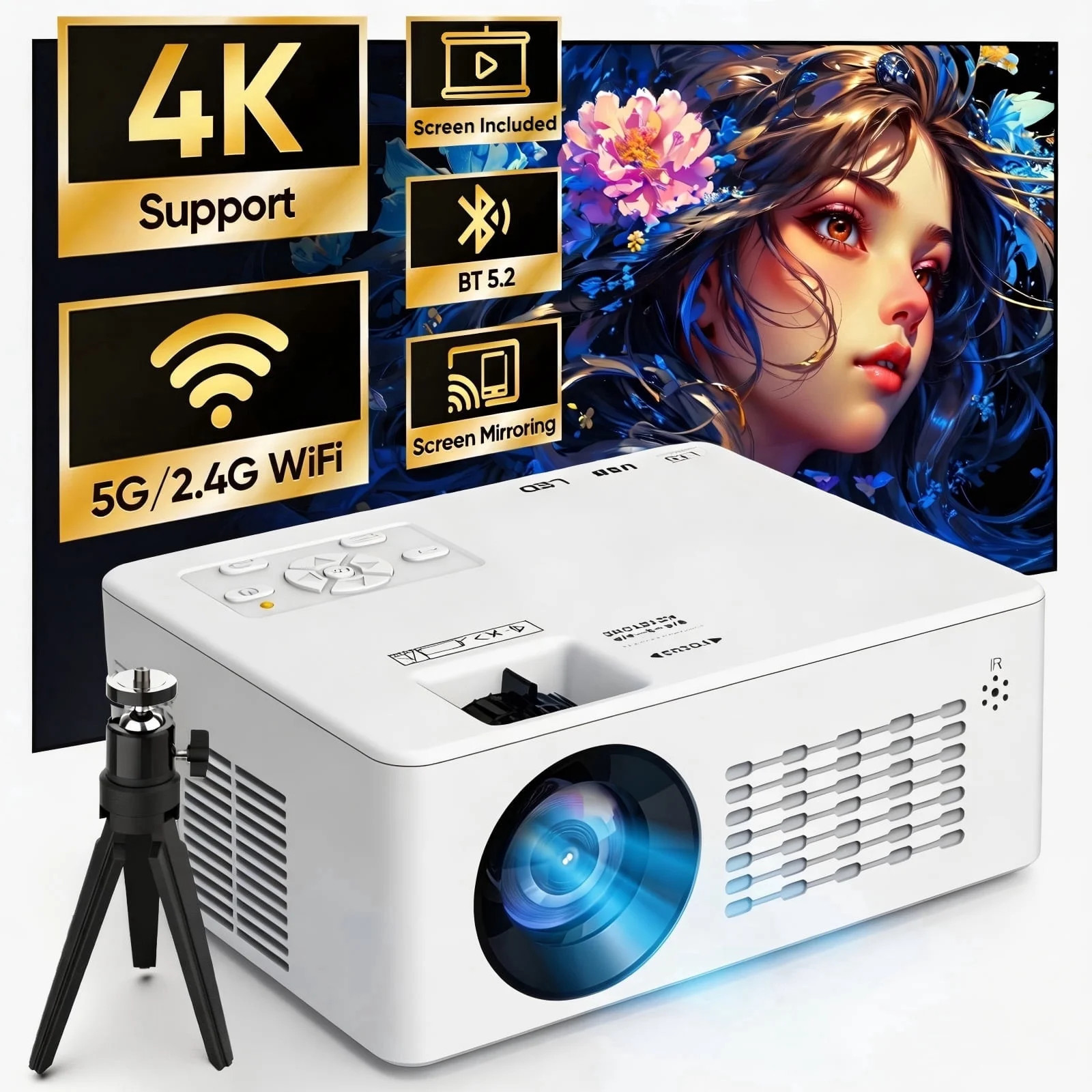 2026 Upgraded Projector with WiFi and Bluetooth 5.2, Support 4K 1080P Video Projector with HDMI f... | Walmart (US)
