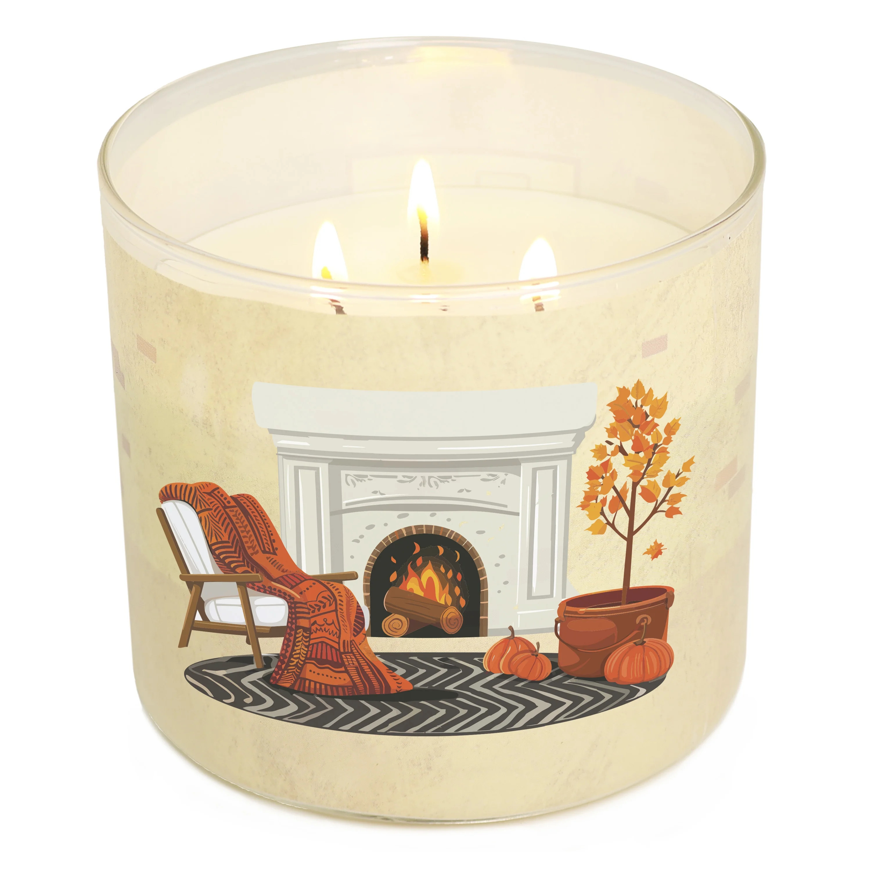 Mainstays 3-Wick Creamy Cashmere With a Fireplace Design, 13-Ounce | Walmart (US)