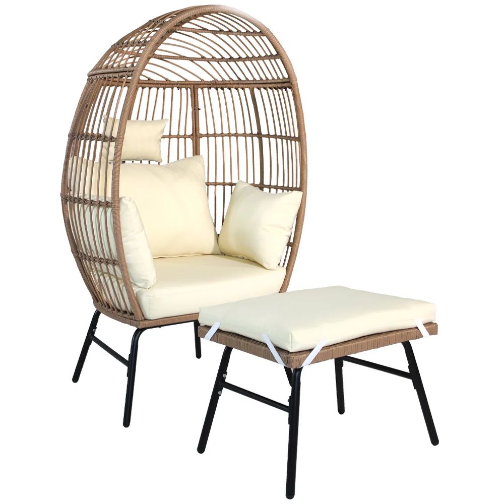 Outdoor Garden Wicker Egg Chair And Footstool Patio Chaise, With Cushions, Outdoor Indoor Basket ... | Walmart (US)